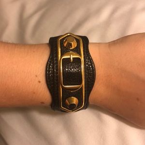 Metallic Edge textured-leather, gold-tone bracelet